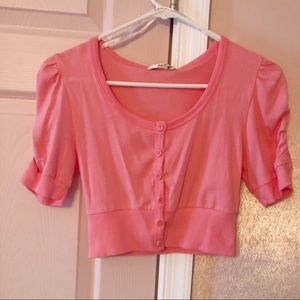 Papaya Pink Cropped Cardigan with Short Sleeves